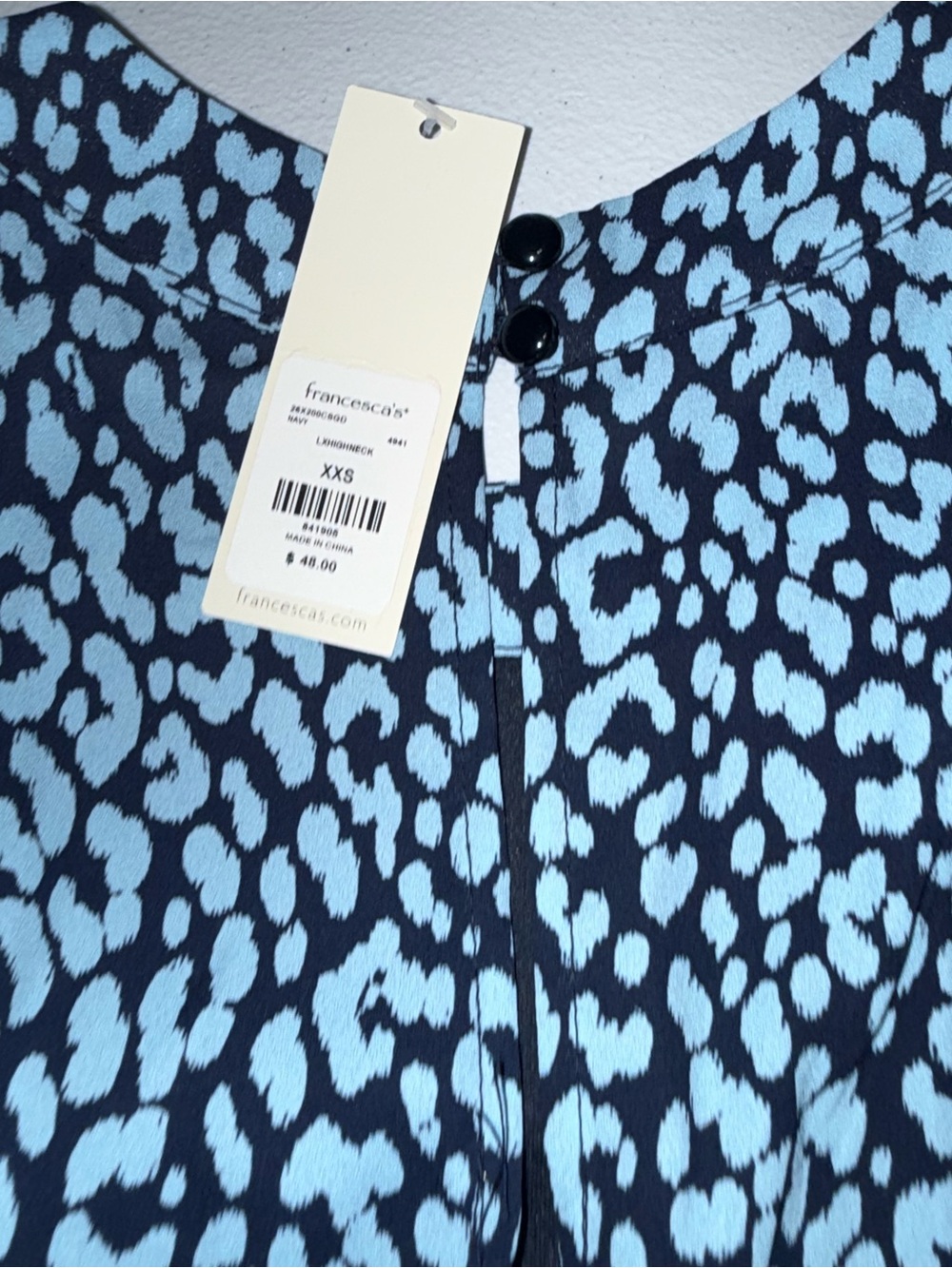 Francesca’s NWT Blue Black Leopard Print Mini Dress XXS Long Sleeve - Picture 10 of 13